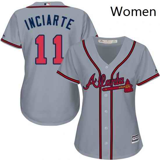 Womens Majestic Atlanta Braves 11 Ender Inciarte Replica Grey Road Cool Base MLB Jersey